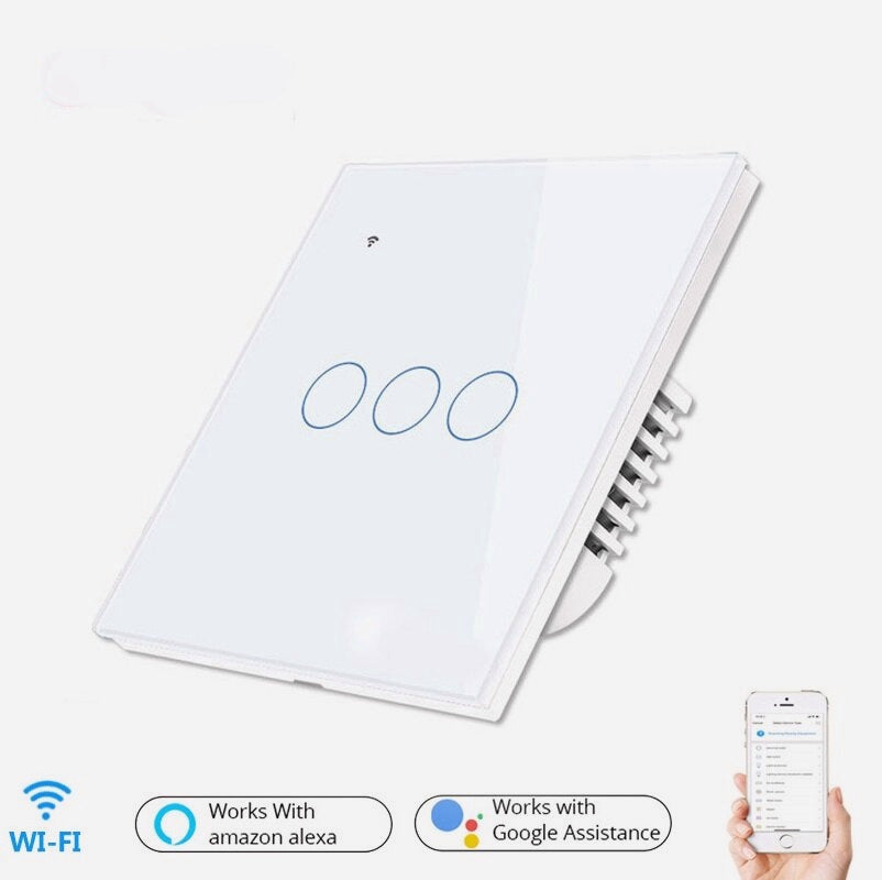 Smart Light Touch Switch 3Gang EU Wireless Remote Control Works with Alexa Google Home