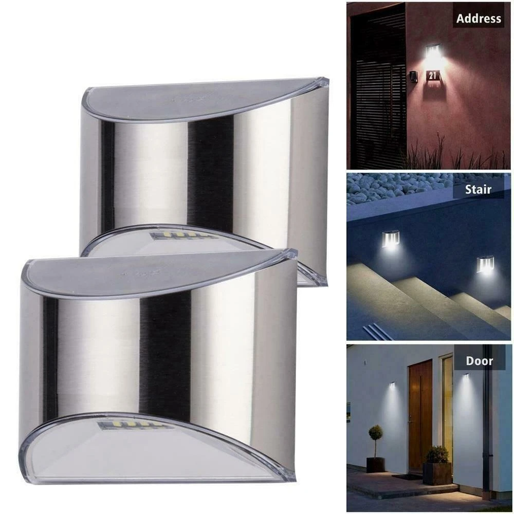 Outdoor Stainless Steel Solar Wall Lamp Waterproof Yard Garden Lighting Pack 2