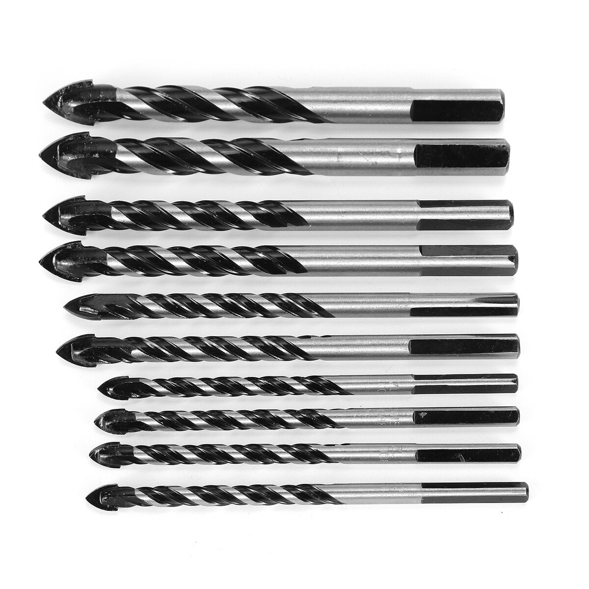 10Pcs Tungsten Carbide Drill Bit Set Twist for Porcelain Ceramic Tile Concrete Brick Glass Plastic Masonry and Woodworking