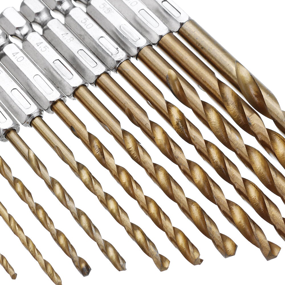 13pcs 1.5-6.5mm HSS Titanium Coated 1/4 Inch Hex Shank Twist Drill Bit Set