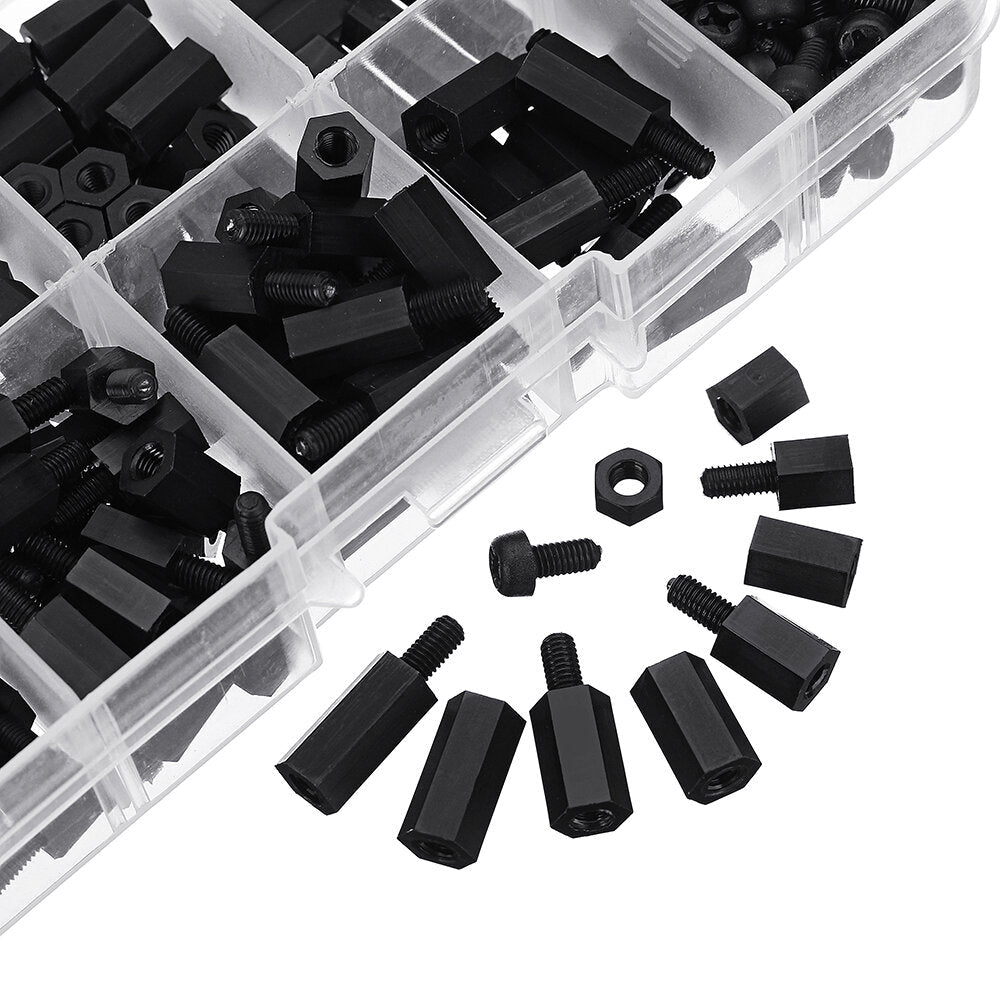 M3 Nylon Screw Black Hex Screw Nut Nylon PCB Standoff Assortment Kit 300pcs