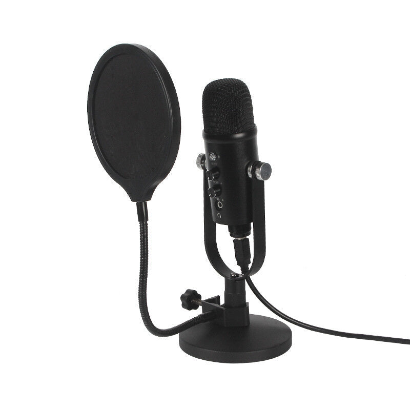 Condenser Microphone Hi-Fi DSP Noise Reduction Reverberation Adjustable Built-In Sound Card USB Wired for YouTube Broadcast Recording Gaming