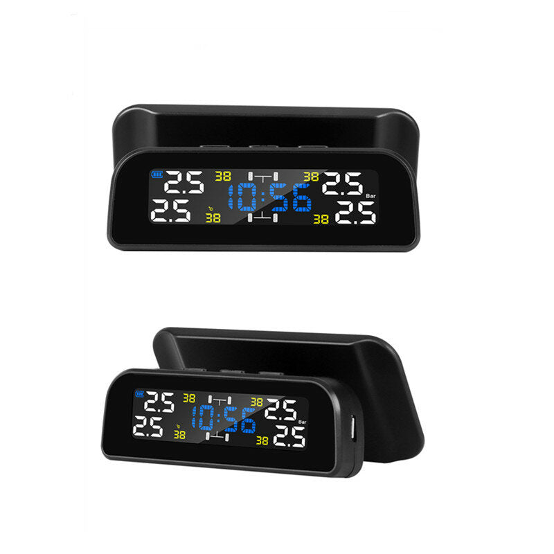 Solar Car 360 Rotation Tire Pressure Monitoring System Digital Clock LCD Display Tyre Temperature Safety Alarm Machine