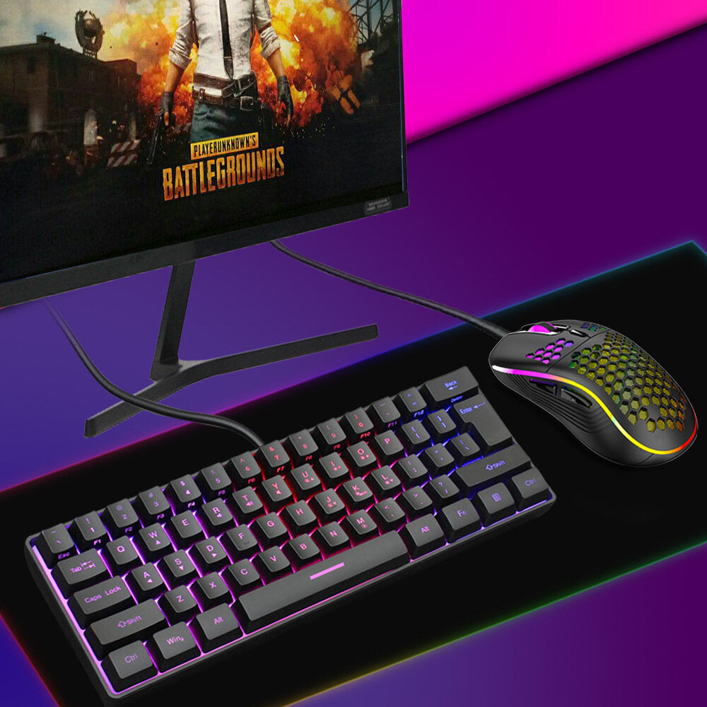 Gaming Keyboard Mouse Set 61 Keys Translucent Keycaps RGB Backlit Keyboard Adjustable 1200-7200DPI Optical Mouse USB Wired for PC Laptop Gamer
