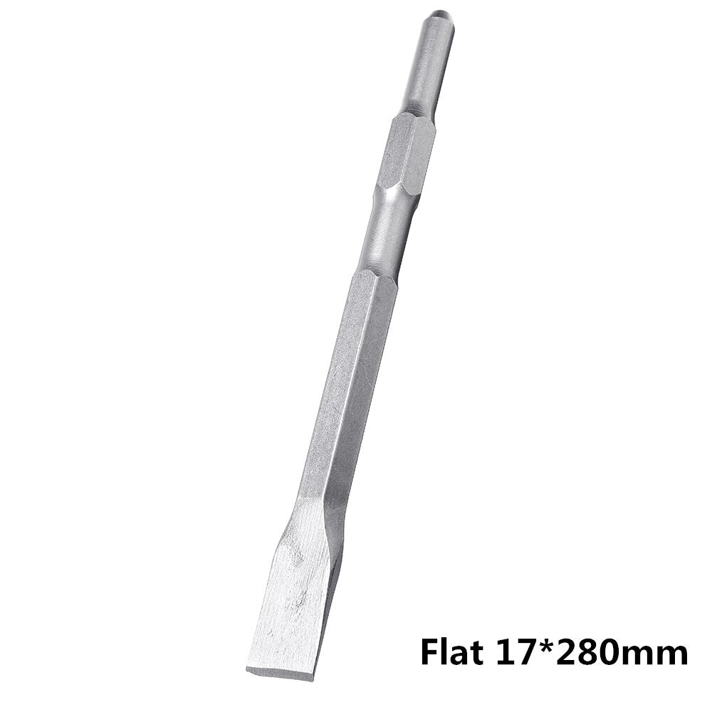 17 x 280/400/600mm Pointed/Flat Head Hex Shank Drill Bit for Hammer Drill Machine Slot