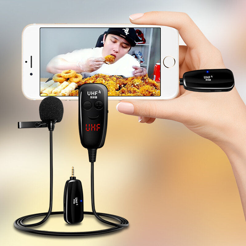 Wireless Lavalier Microphone Mini Portable Lapel Collar Clip-on Mic with Receiver Transmitter for Live Interview DSLR