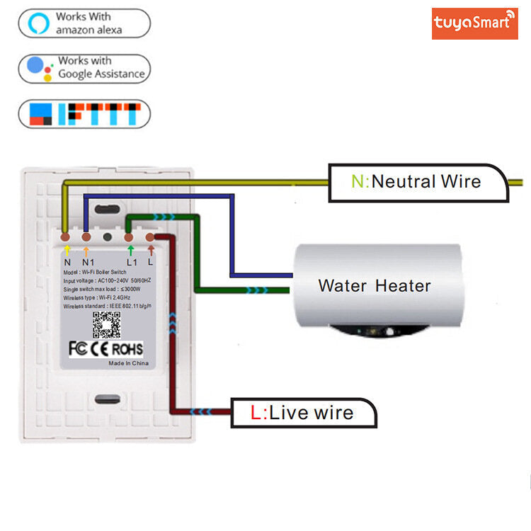 Smart Timing US Wi-Fi Water Heater Switch Mobile Phone Wireless Remote Voice Control Works with Amazon Alexa Google Home