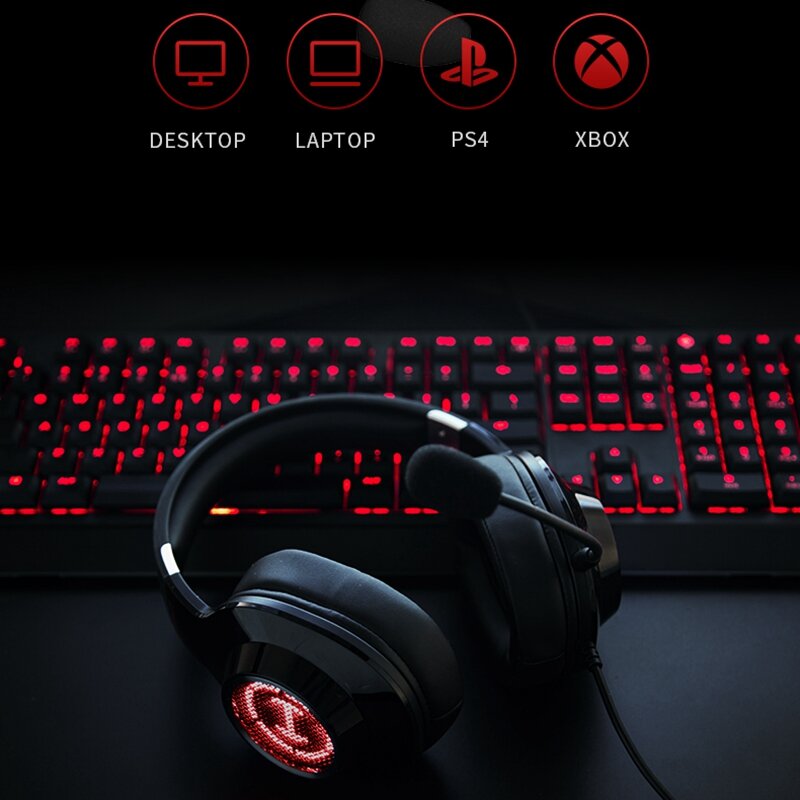 Gaming Headphone Game Headset 50mm Driver Unit 7.1 Surround Sound RGB Light Stereo Headphones with Noise Reduction Mic for PS4 Xbox PC Laptop
