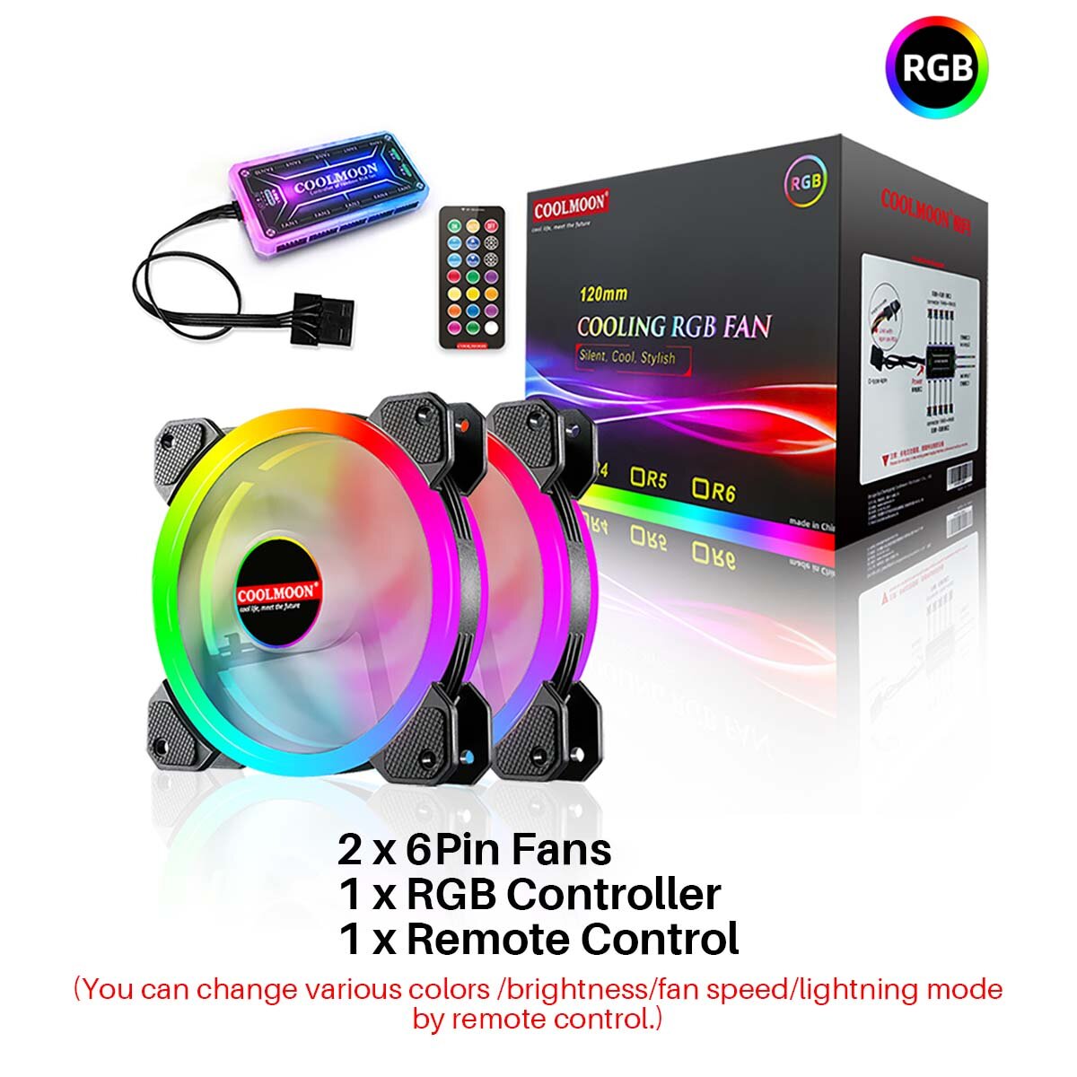 120mm Computer PC Cooler Cooling Fan RGB LED Multicolor-mode Quiet Chassis Fan With Controller