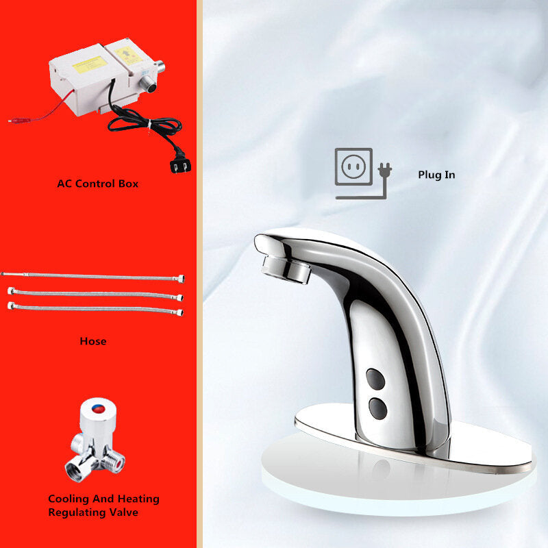 Automatic Touchless Sensor Faucet Bathroom Sink Smart Hands Free Water Tap Hot and Cold Mixer Control Chrome Finish