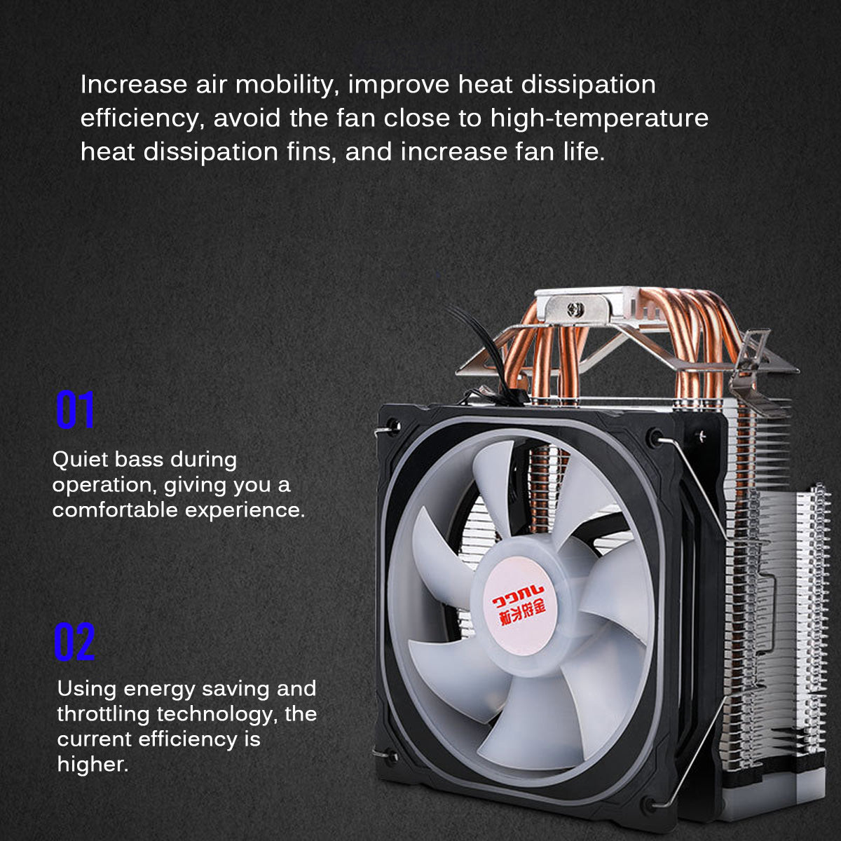 12CM 1300RPM 4 Copper Tube RGB Color Change CPU Cooling Fan Intelligent Speed Regulation