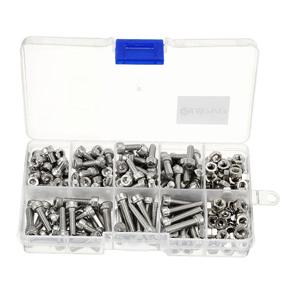 M4SH1 M4 Stainless Steel Hex Socket Cap Head Screws Bolts Nuts Assortment Kit 250Pcs