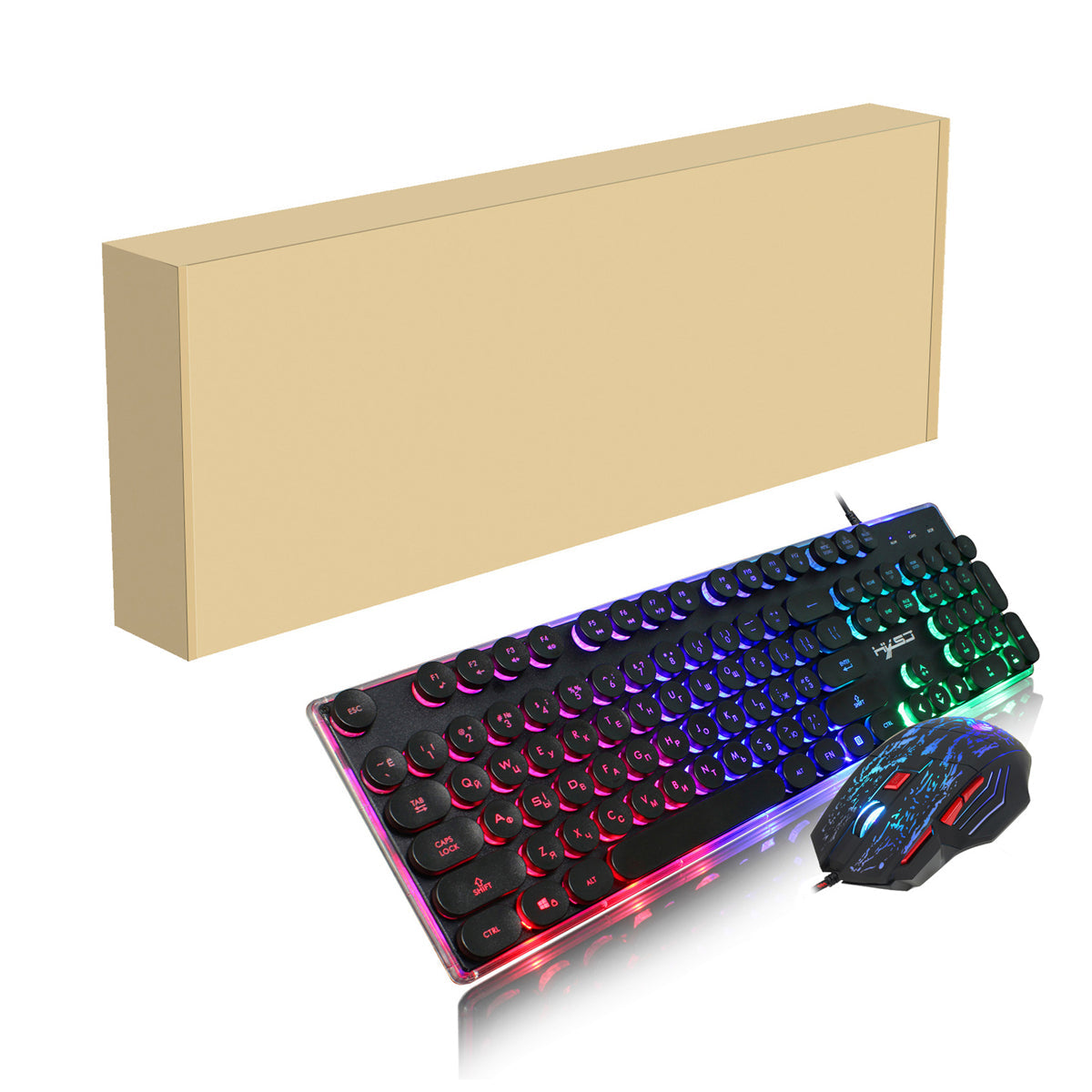 Russian Wired Gaming Keyboard & Mouse Set 104 Keys Rainbow Backlit Punk Keycaps Mechanical Feel Keyboard 5500DPI 7 Buttons Computer Mouse