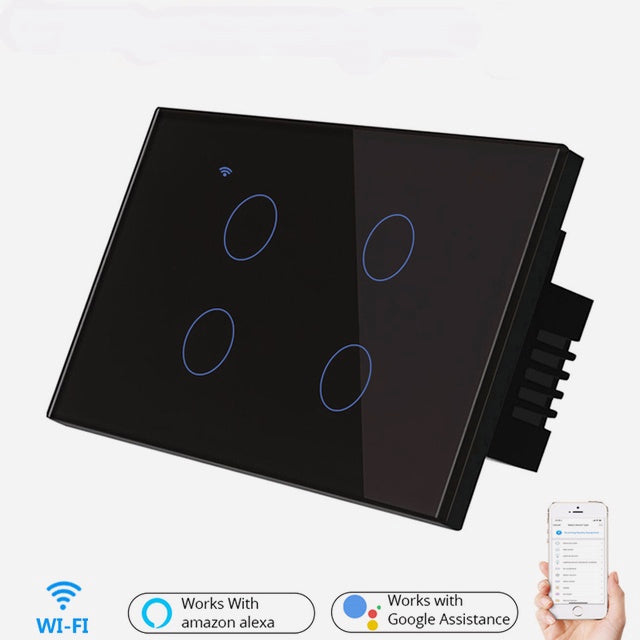 US WiFi 4Gang 1/2 Way Smart Lights Wall Touch Switch APP Voice Remote Control Wireless Lamp Smart Home Switch