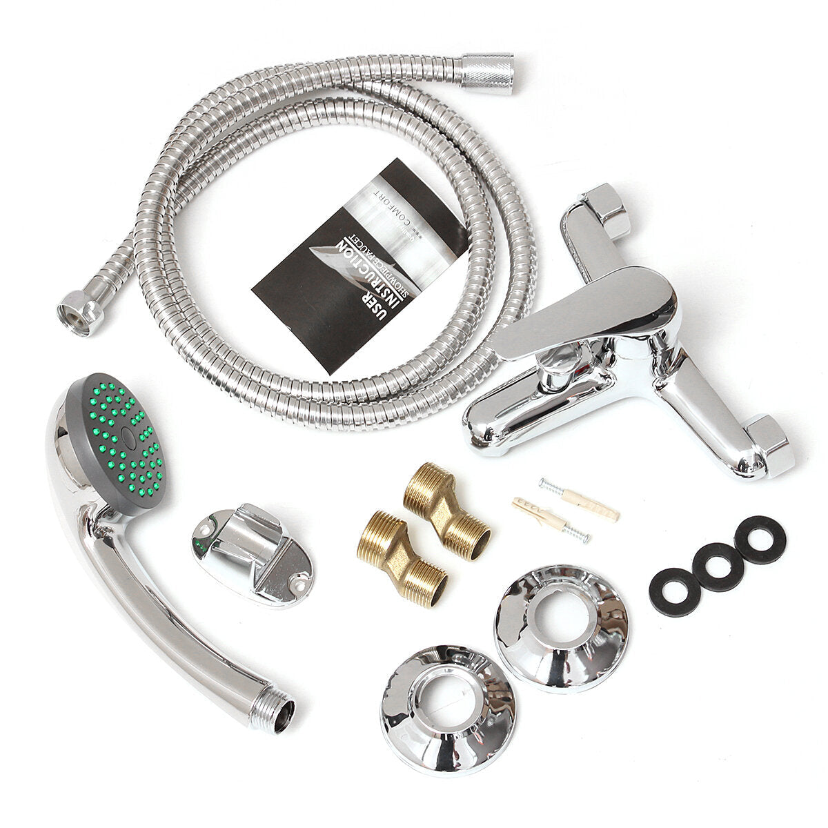 Chrome Wall Mounted Bathroom Bathtub Shower Faucet Set Mixer With Hand Sprayer