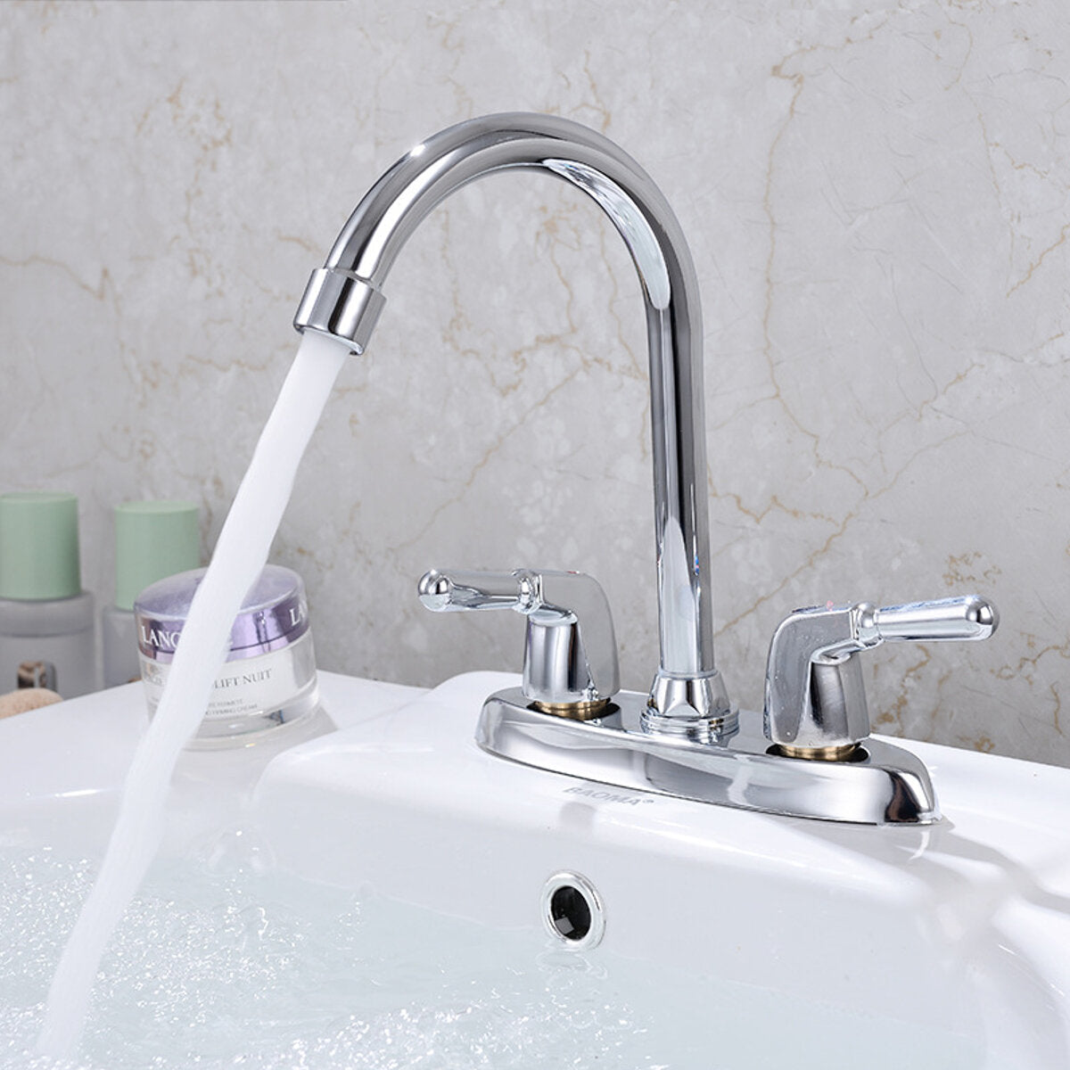 Steel Kitchen Fixed Mixer Tap 2 Handle Hot Cold Sink Sprayer