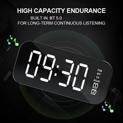 Wireless Bluetooth Speaker Mini LED Double Alarm Clock FM Radio TF Card AUX Soundbar Subwoofer with Mic