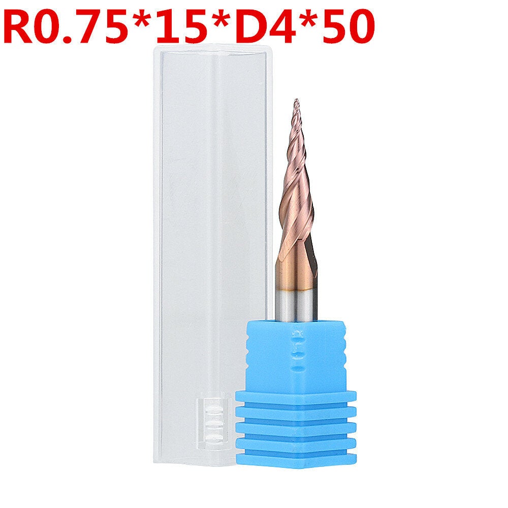 R0.25/ R0.5/ R0.75/ R1.0 *15*D4*50 2 Flutes Taper Ball Nose End Mill HRC50