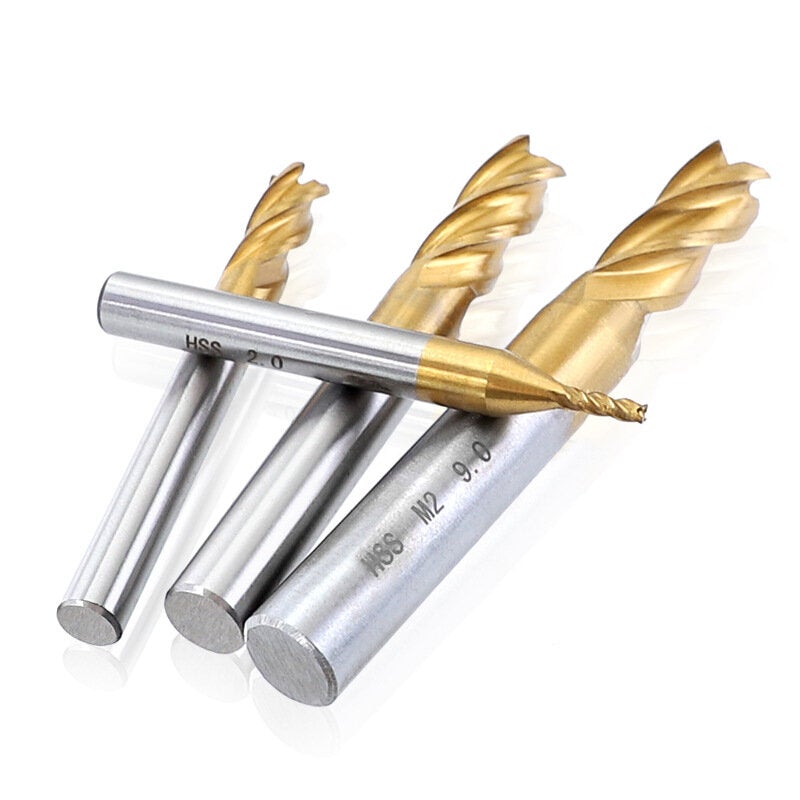 10PCS 2-10mm Titanium Coated HSS 4 Flute End Mill Cutter CNC Drill Bit Milling Set