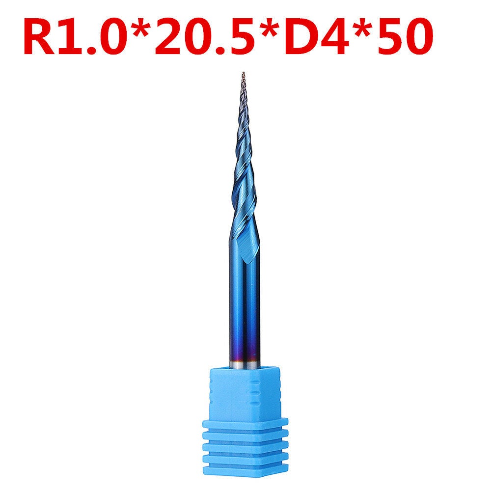 NACO-blue R0.25/ R0.5/ R0.75/ R1.0 *20.5*D4*50 2 Flutes Ball Nose Milling Cutter