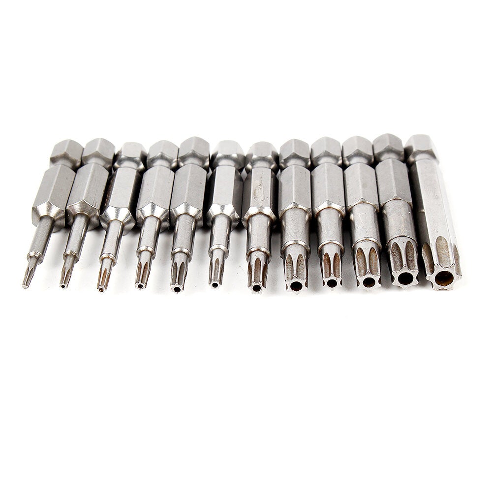 12pcs S2 Alloy Steel T5-T40 50mm Magnetic Torx Screwdriver Bits 1/4 Inch Hex Shank
