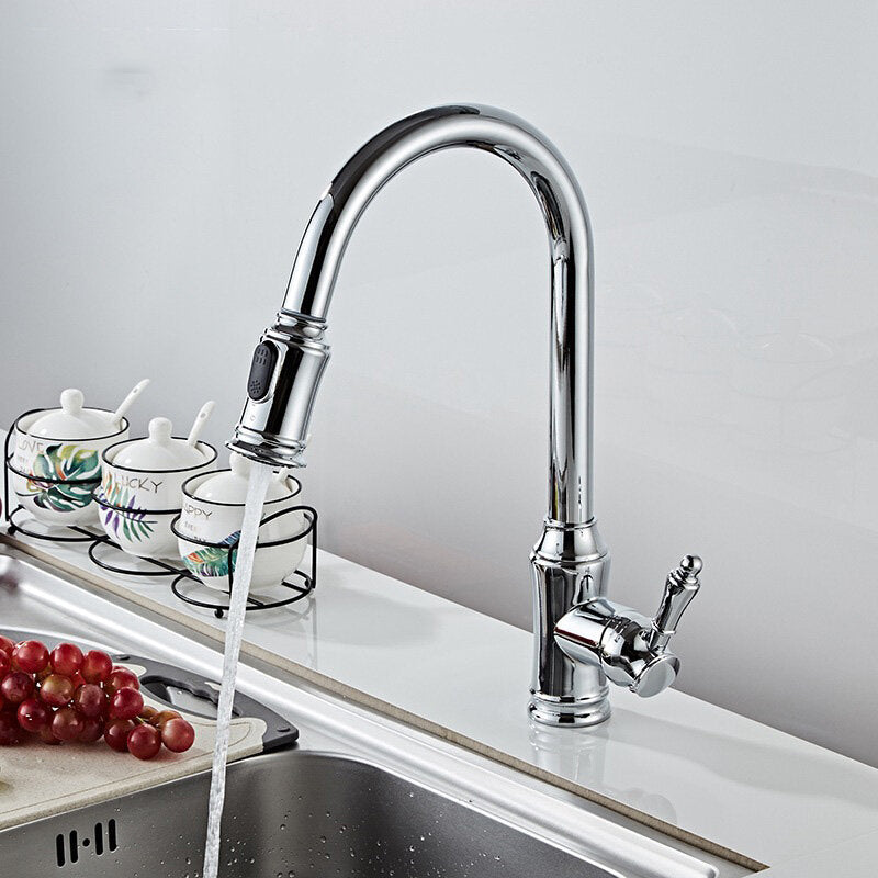 Brass Pull Out And Splash Proof Faucet Hot Cold Mixing Dual Mode Kitchen Sink Wash Basin Tap