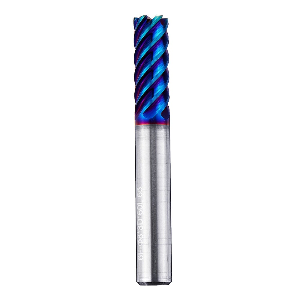 6 Flutes Nano Blue Coated Milling Cutter HRC65 6/8/10/12mm Carbide End Mill