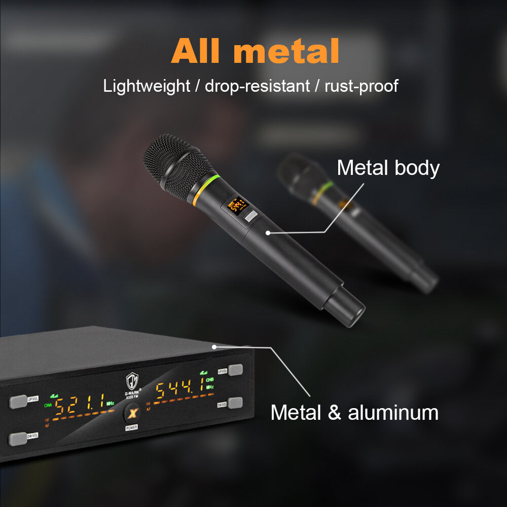 Wireless Microphone Professional Karaoke Metal Body Frequency Adjustable 80M Distance for Stage Show Party Meetin