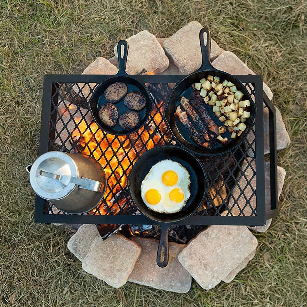 Portable Folding Grill Grate Camping BBQ Cooking Open Over Fire Outdoor Folding Garden Furniture