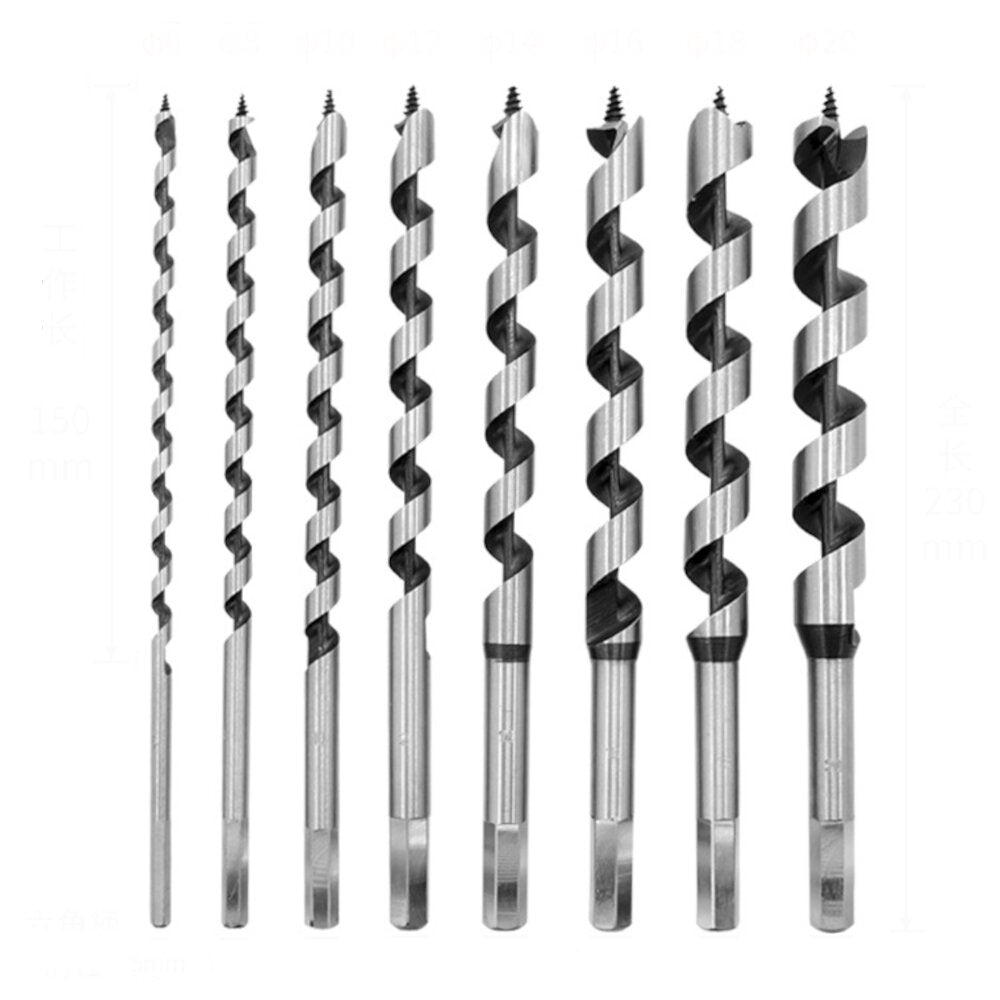 8Pcs 230mm Hexagonal Carbon Steel Auger Bit Set Wooden Case Machined Woodworking Turret Drill Punching Door Lock Reaming Kit