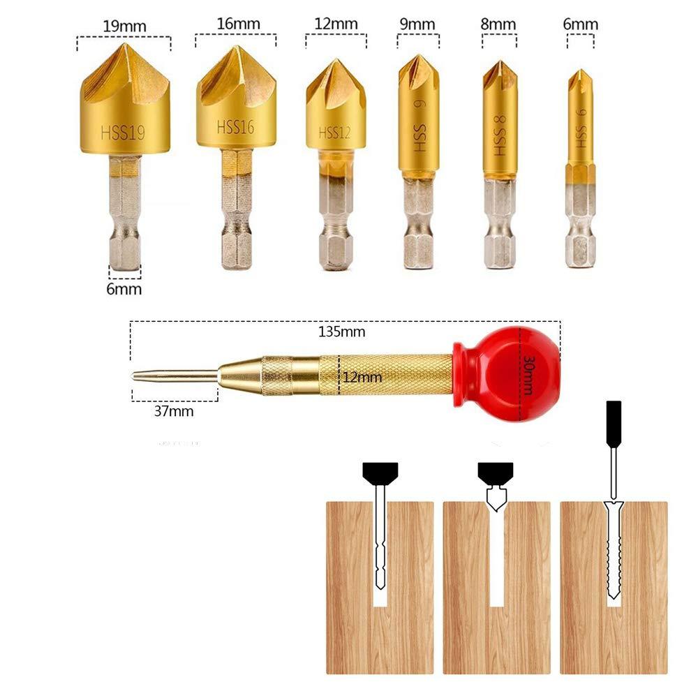 23Pcs Chamfer Countersink Drill Bit 6pcs 1/4 Inch Hex 5 Flute 90 Degree Countersink Drill Bits