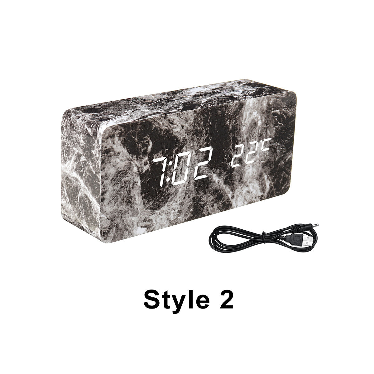 LED Marble Pattern Alarm Clock Creative Led Voice Control Digital Electronic Desktop Clock Temperature Display