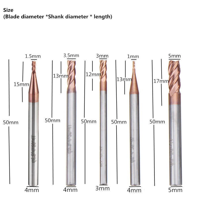 HRC55 1-5mm AlTiN Tungsten Carbide 4 Flute End Milling Cutter CNC Tool