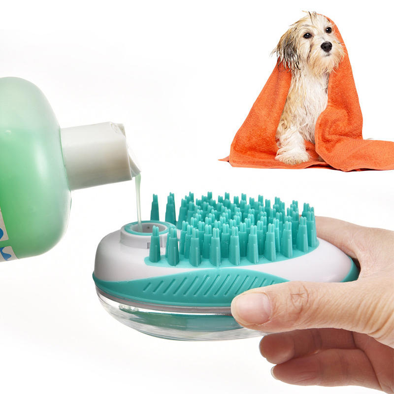 Pet Bath Brush Dogs Cleaning Soap Rubber Grooming Tools Shampoo Dispenser