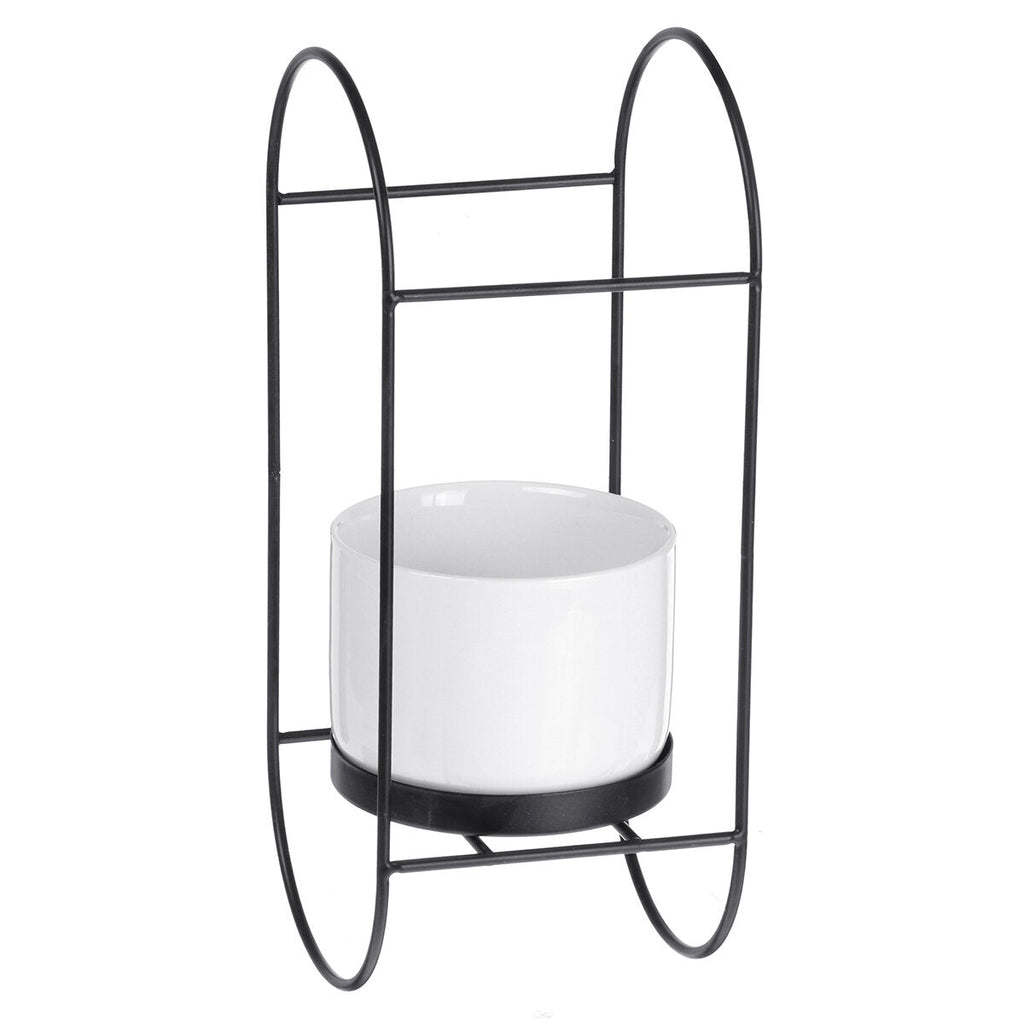 Succulent Flower Pot Simple Wall-mounted Oval Iron Frame Rround Combination Ceramic Flower Pot Iron Frame Flower Pot Set