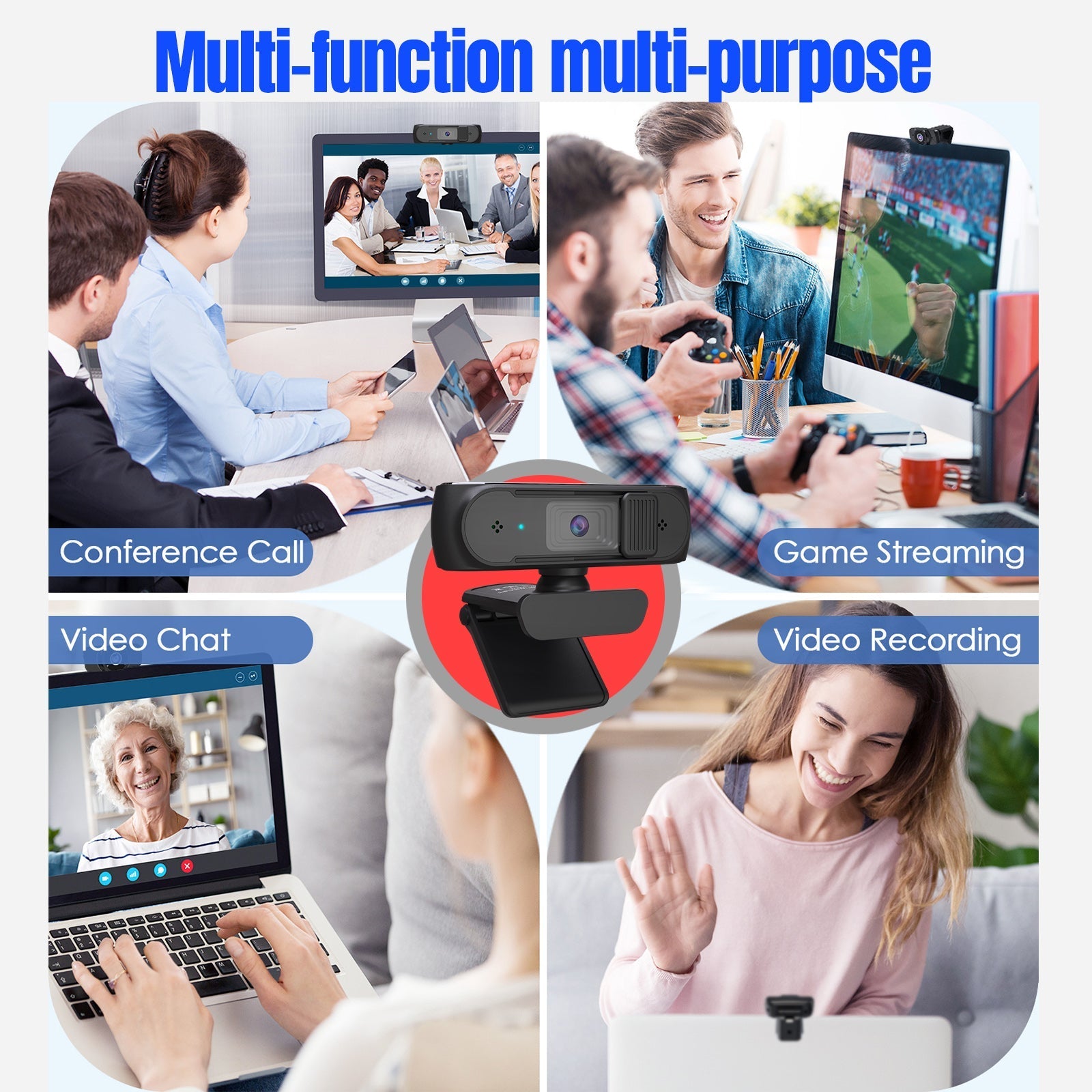 Wired Computer Webcam 1080P 5MP Auto Focus 360 Degree Rotatable Webcam With Privacy Cover Design For Video Calling Meeting