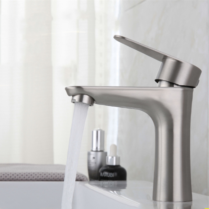 Stainless Steel Bathroom Basin Faucet Single Handle Hole Lead Free Hot And Cold Water Mixer Taps With Hoses