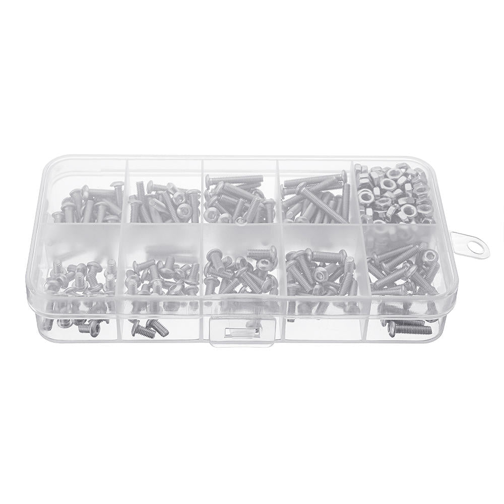 M3SS5 340Pcs M3 A2 Stainless Steel Hexagon Sockets Screw Nuts Assortment Set 5-20mm