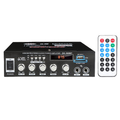2CH Bluetooth Hi-Fi Stereo Power Amplifier Digital Audio Tuner Support FM Radio 2 Microphone USB SD Home Theater System Karaoke Car