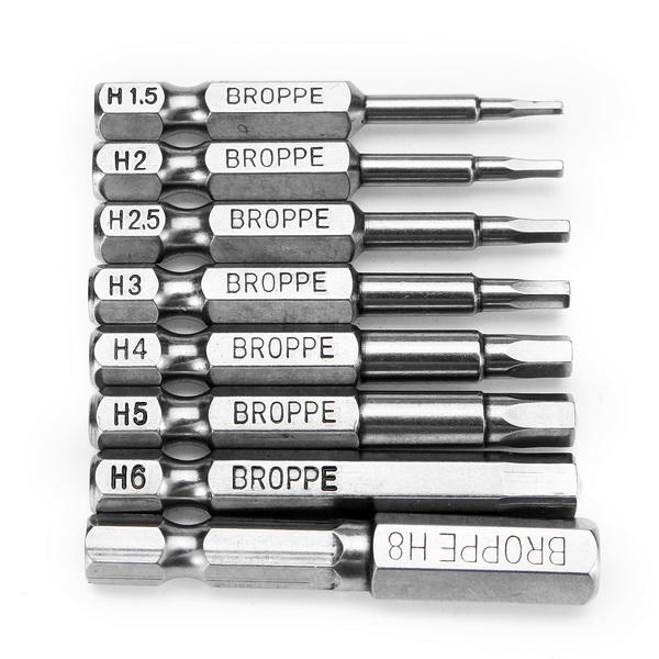 8pcs 50mm H1.5-H8 Hex Head Screwdriver Bit 1/4 Inch Hex Shank Magnetic Screwdriver Bits