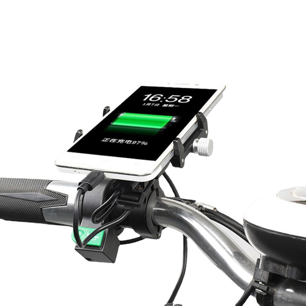 Rechargeable Bike Phone Mount Aluminum Alloy 58-100mm Width 4-6.7inch Phone Bicycle Motorcycle Phone Holder