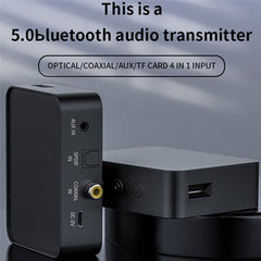 Multi-Function Bluetooth Transmitter Audio Adapter Hi-Fi Noise Reduction BT5.0 AUX-In TF Card Coaxial Optical Fiber SPDIF Audio Transmitter