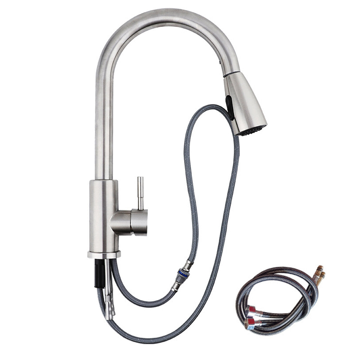 Electroplating Process Kitchen Sink Pull Out Faucet Hot and Cold Water Tap With 2 Stainless Steel Hose