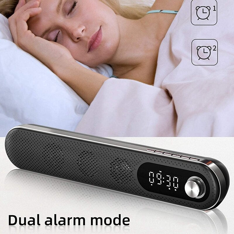 Wireless USB Desk Bluetooth Speaker Soundbar with Dual Alarm Clock FM Function Temperature Display for PC TV Computer Home