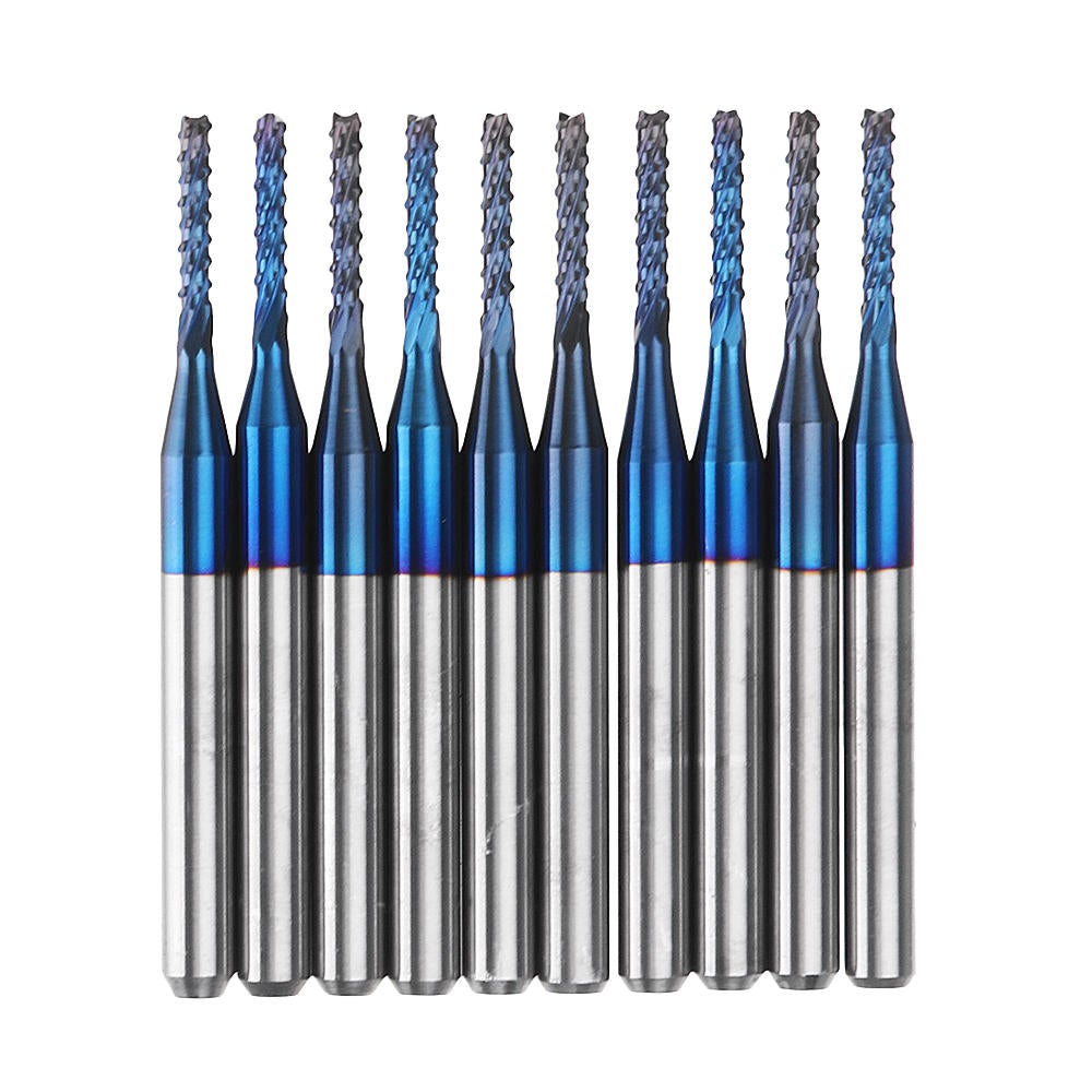 10pcs 0.8-3mm Titanium Coated with 1.6mm Blue Nano Engraving Milling Cutter Carbide Bits