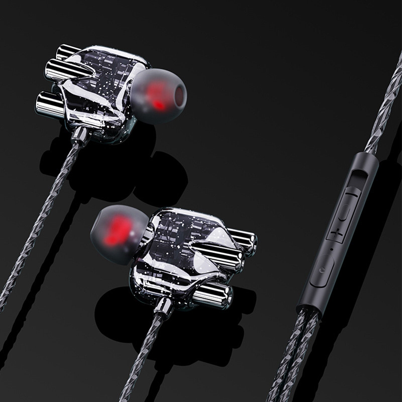 Transparent In-Ear Headphones 3D Stereo Dual Speaker Wired Earphones Wire Control Tuning Stereo Sports Headsets