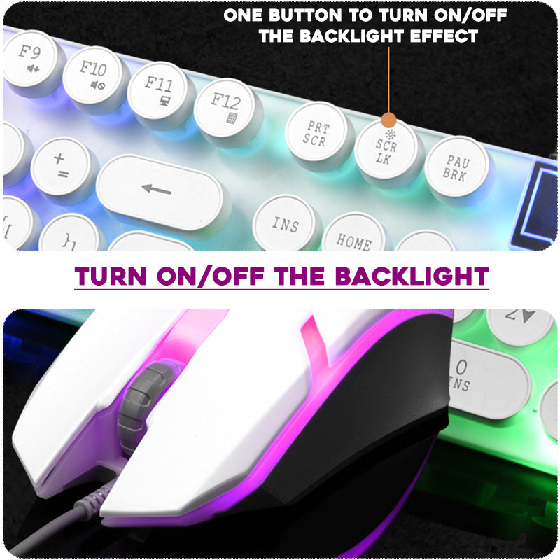 Rainbow Backlit USB Wired 104Key Mechanical Keyboard and 1600 DPI LED Mouse Combo