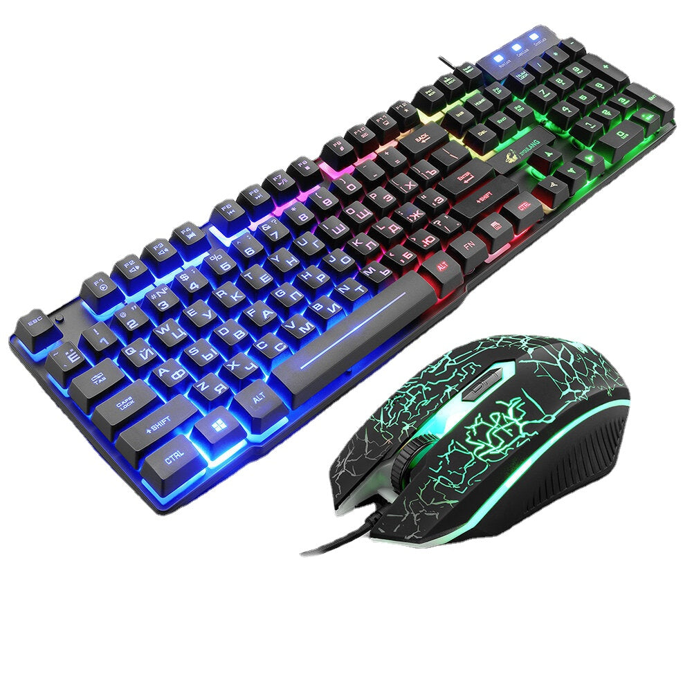 Keyboard & Mouse Combo 104 Keys Russian Version Wired Colorful Backlit Gaming Keyboard 2000DPI Optical Mouse Set with Mouse Pad