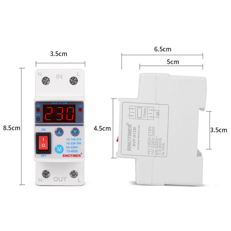 Din Rail Adjust Reconnect Over and Under Voltage Protector Relay Protective Overvoltage Protection ON/OFF Rocker Switch,220V