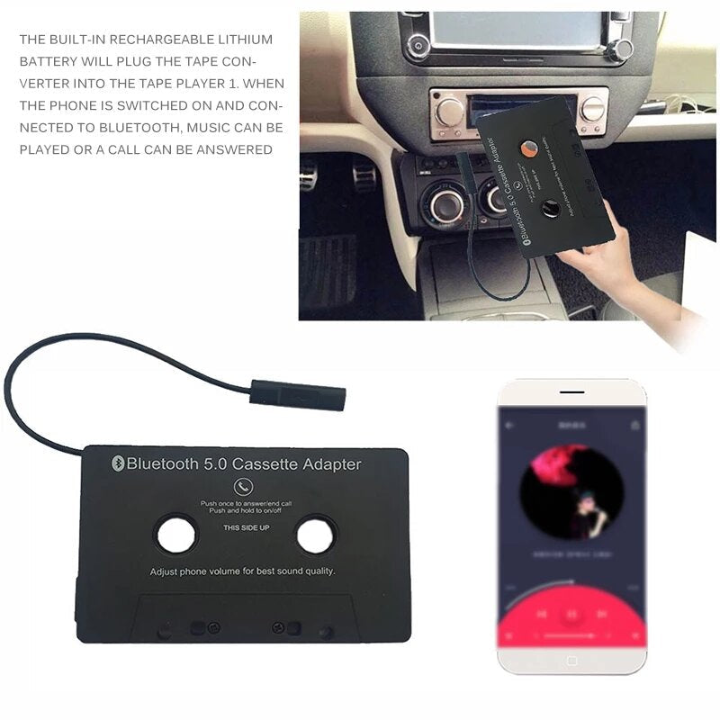 Universal Cassette Bluetooth 5.0 Adapter Converter Car Tape Audio Cassette for Aux Stereo Music Adapter Cassette With Microphone